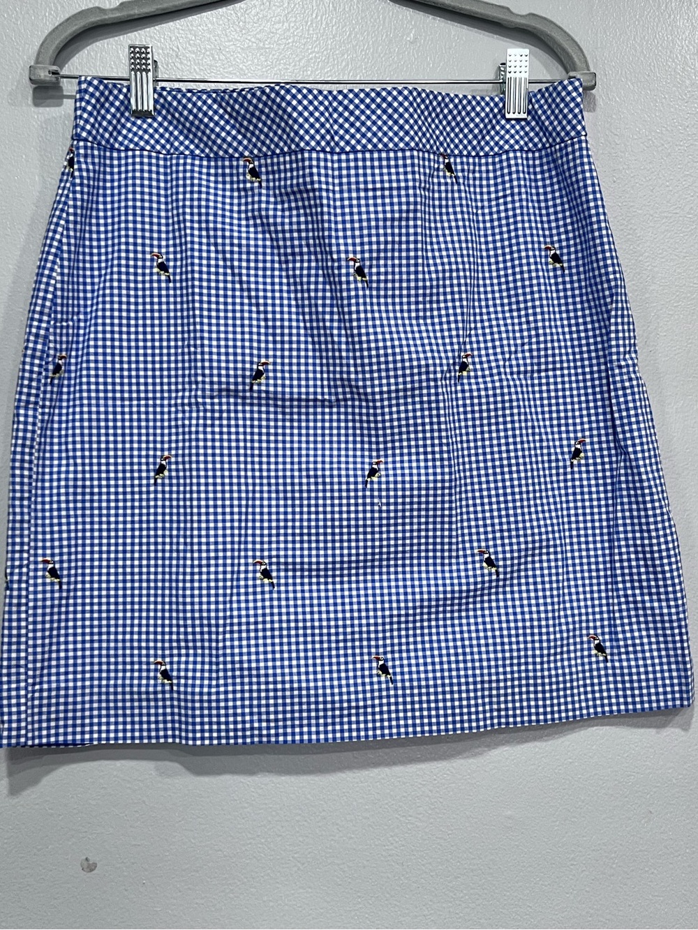 Talbots Blue Gingham women bird embroidered mini skirt size 10P - Picture 5 of 6
